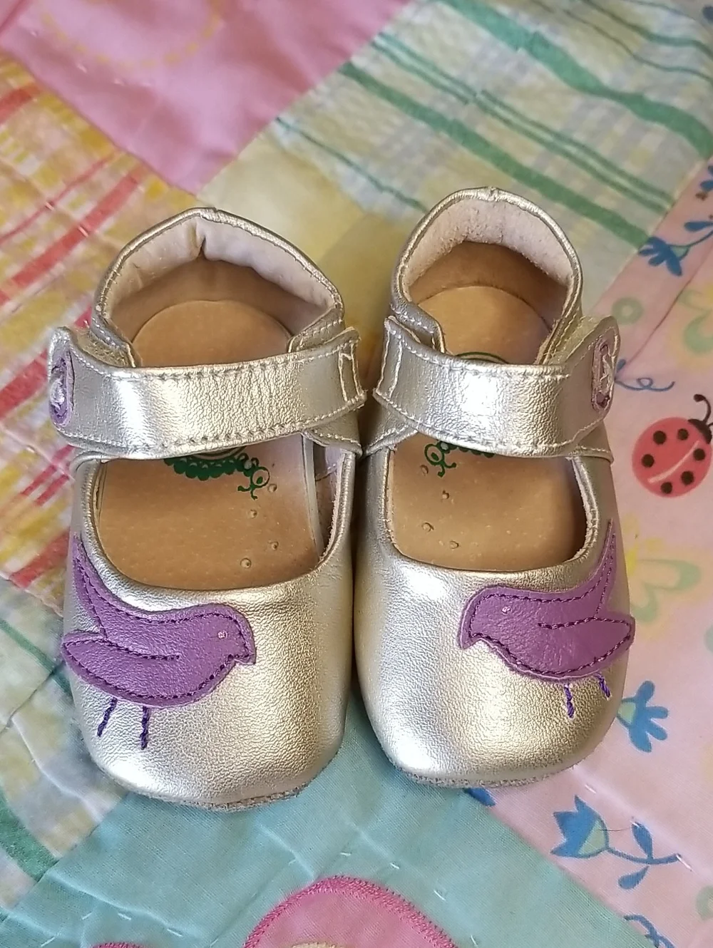 Livie & Luca Metallic Leather Mary Janes with Purple Bird 0-6 Month Pio Pio